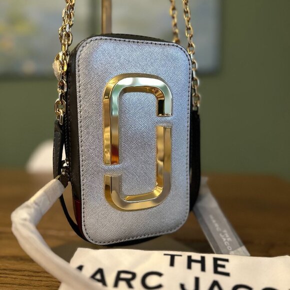 NWT! New Marc Jacobs Hot Shot Crossbody Leather Bag -Silver multi - Picture 2 of 12
